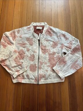 NWT Anthropologie Tie Dye Embroidered Zip Up Bomber Jacket